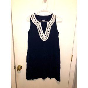 NEW Lands End Womens XS Petite Sleeveless V Neck Detailed Cotton Dress Pockets